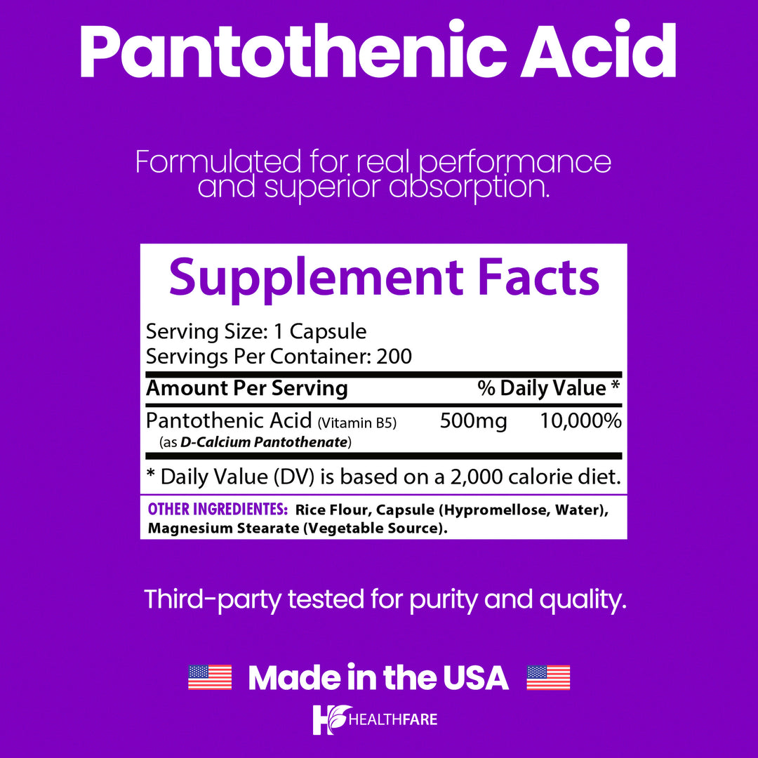 Pantothenic Acid (Vitamin B5) 500mg