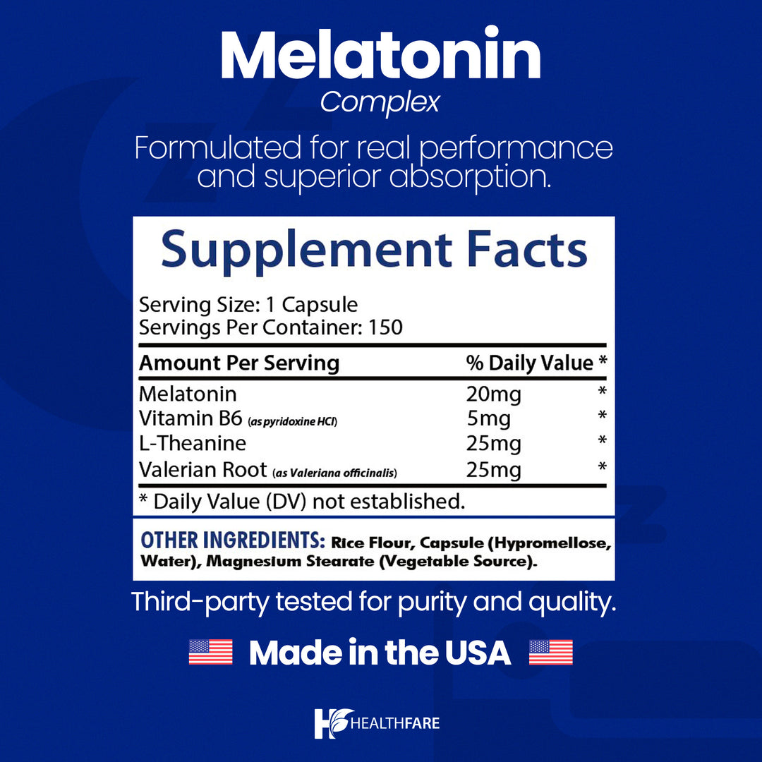 Melatonin 20mg Complex with L-Theanine, Valerian Root & Vitamin B6 150 Capsules