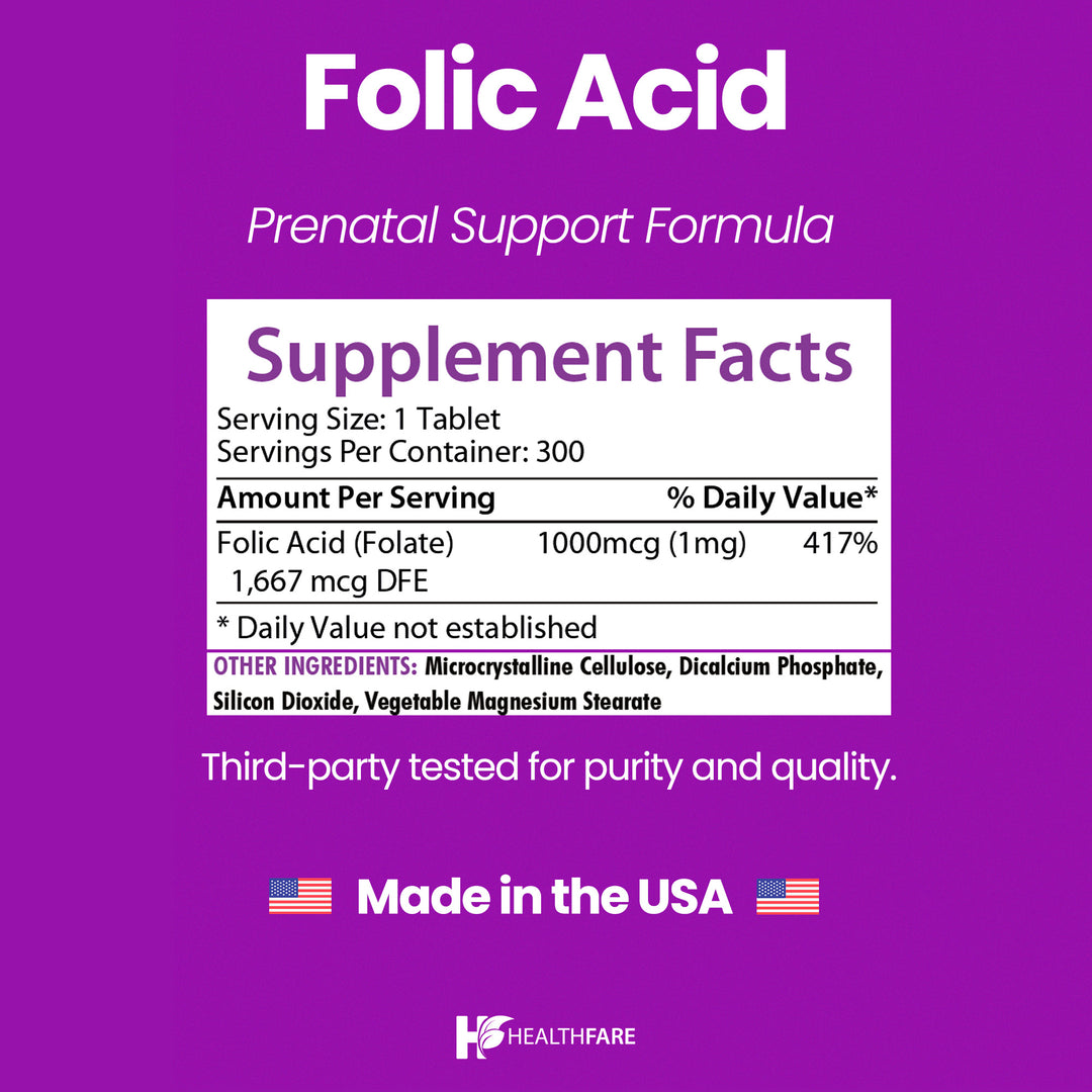 Folic Acid - 1000mcg 300 Tablets