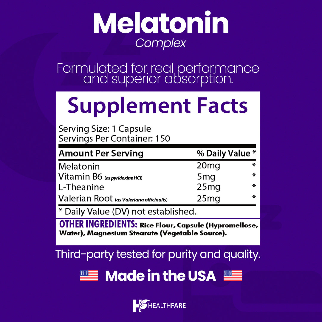 Melatonin 20mg Complex with L-Theanine, Valerian Root & Vitamin B6