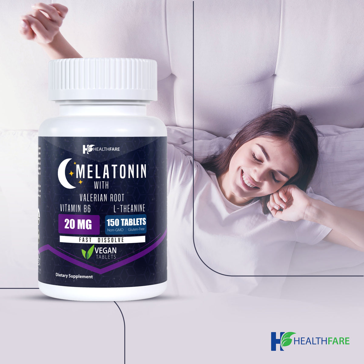 Melatonin 20mg Complex with L-Theanine, Valerian Root & Vitamin B6 - HealthFare