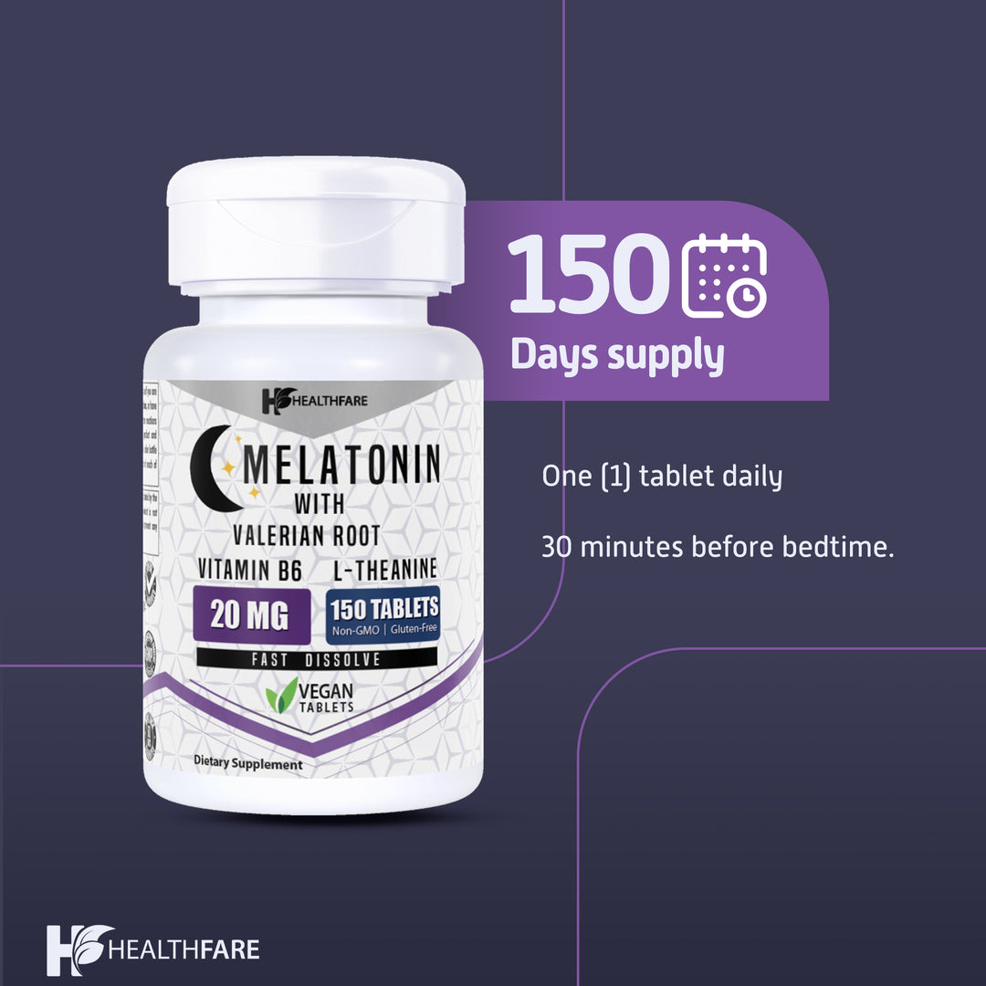 Melatonin 20mg Complex with L-Theanine, Valerian Root & Vitamin B6