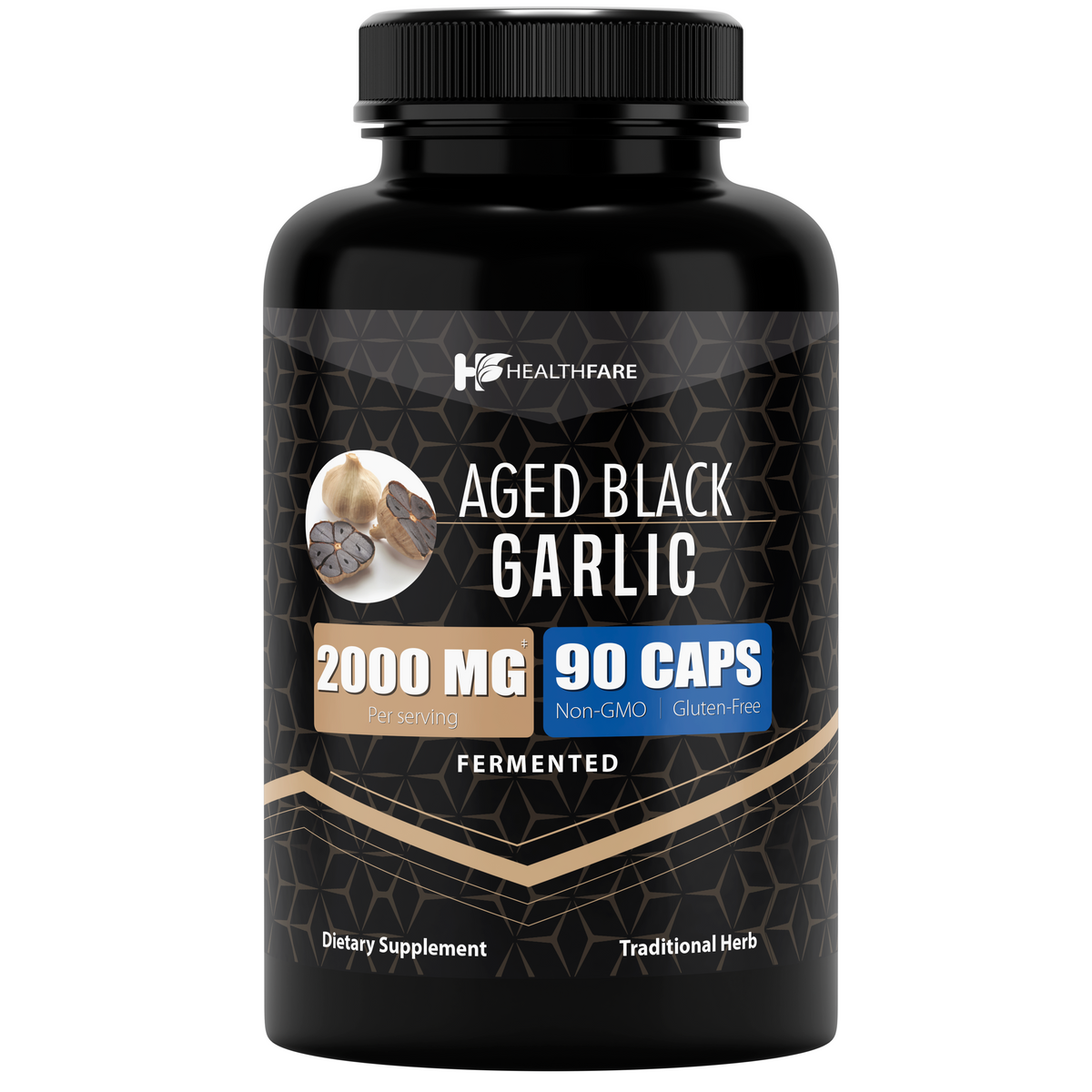 Fermented Black Garlic Extract Dietary Supplement 2000mg 90 Capsules - HealthFare