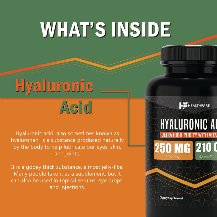 Hyaluronic Acid Capsules with Vitamin C 250 MG - 210 Count - HealthFare