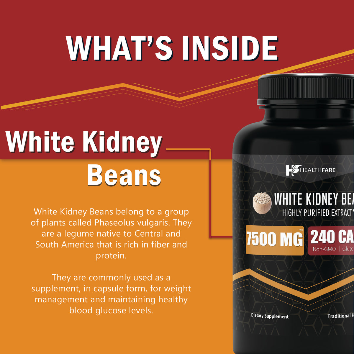 White Kidney Bean 7,500 mg - 240 Capsules - HealthFare