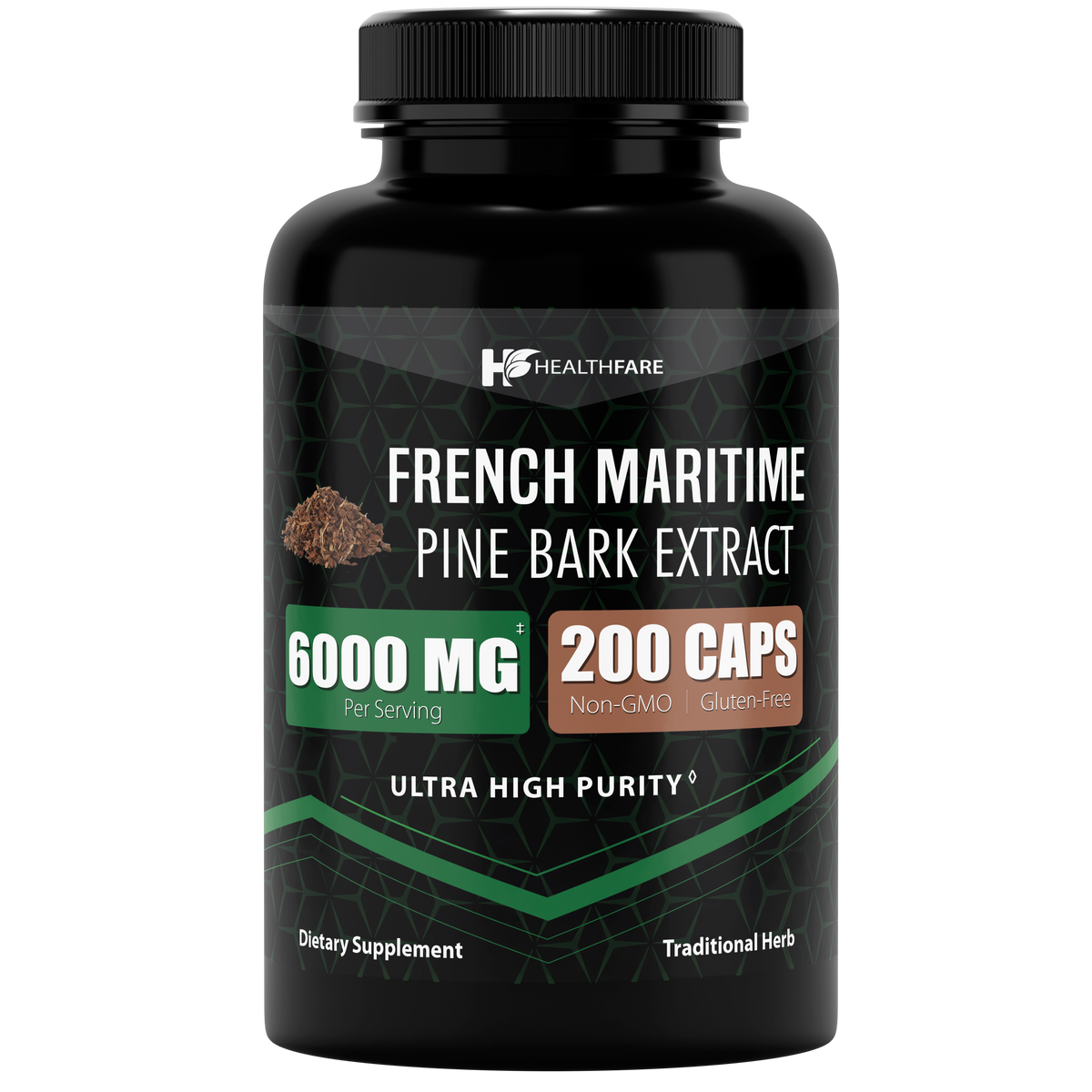 French Maritime Pine Bark Extract Organic ( 6000mg | 200 Capsules ) Standardized 95% Proanthocyanidins - HealthFare