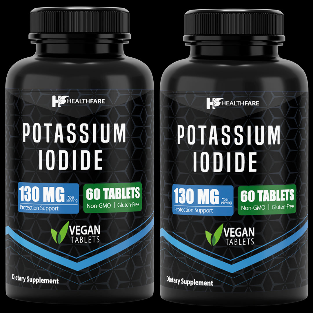 Potassium Iodide Radiation Tablets 130 mg Thyroid Support Energy Levels (2-Pack) - HealthFare