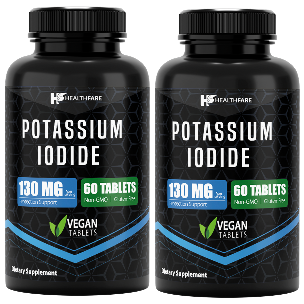 Potassium Iodide Radiation Tablets 130 mg Thyroid Support Energy Levels (2-Pack) - HealthFare